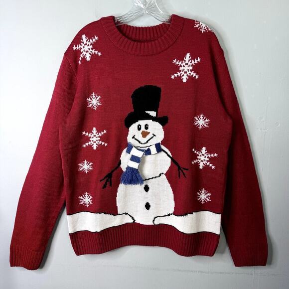Burgundy Red Snowman with Scaft Christmas Holiday Winter Sweater Women's Size XL - Picture 1 of 11